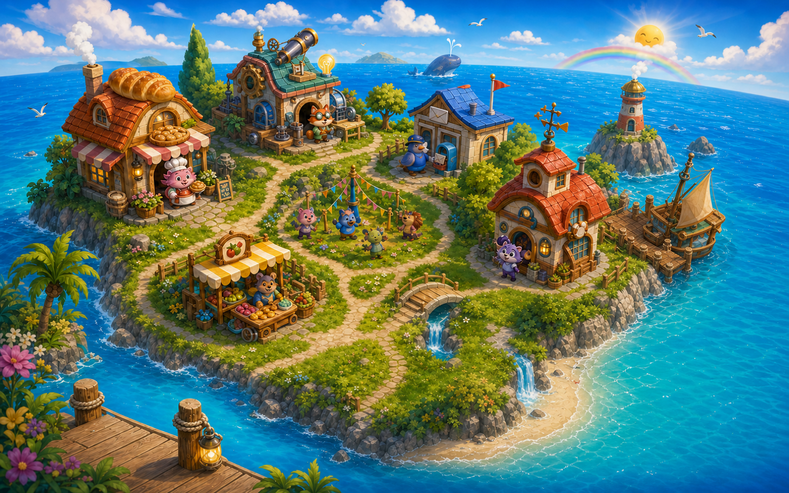 The colorful ISaySo island world, full of story places to explore.
